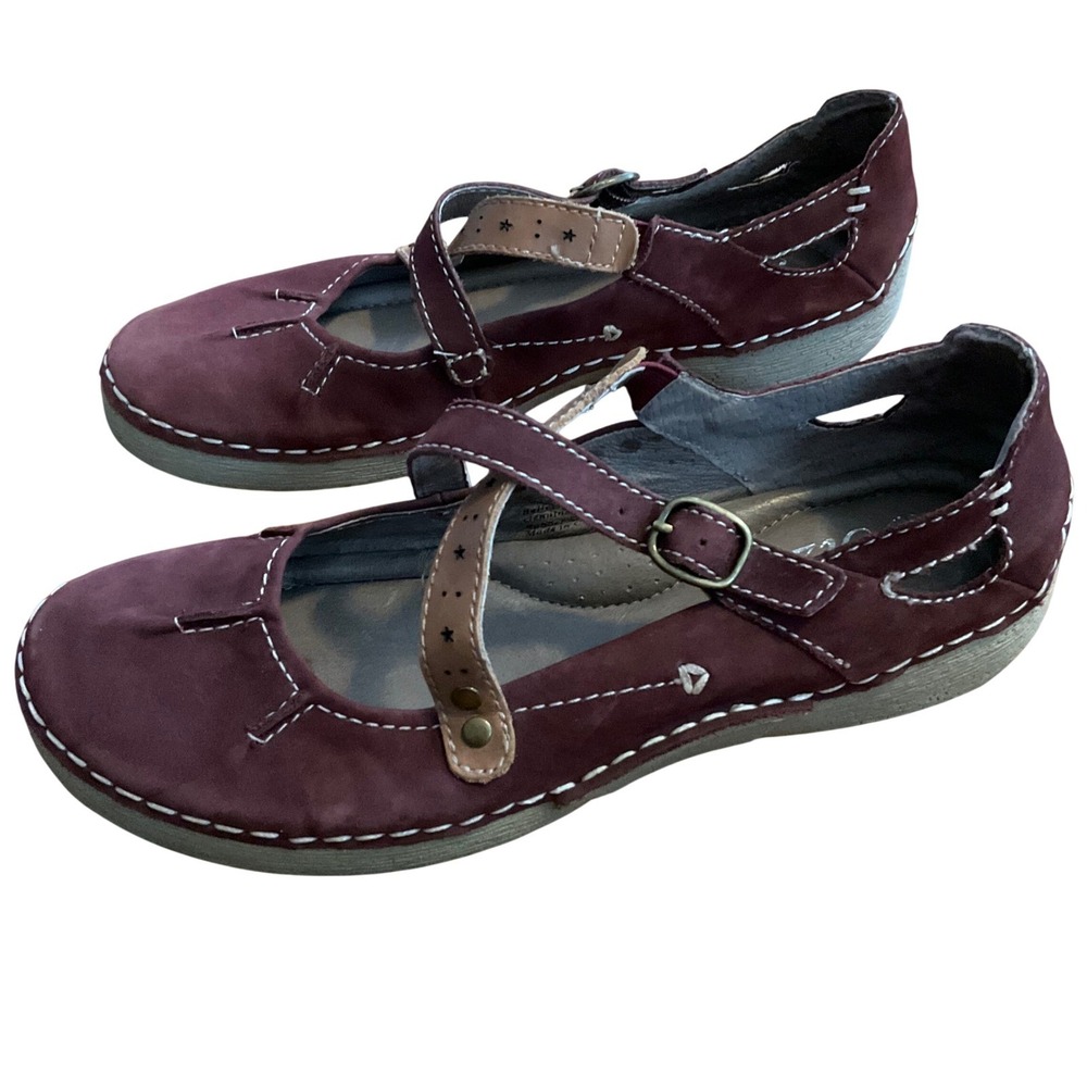 Biza Bellevue Mary Jane Flats Womens 39 Burgundy Leather Excellent Comfort Shoes